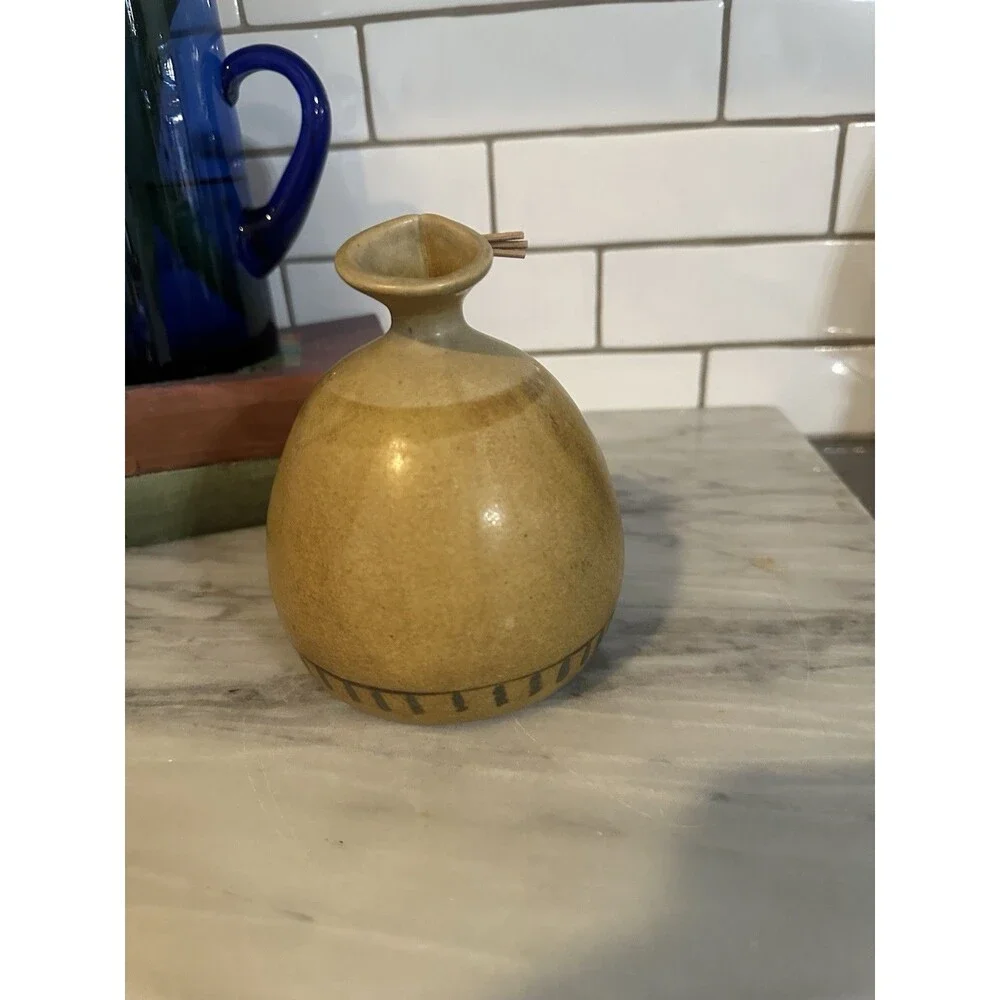 Michael Schlyer Flat Earth Studio Pottery 3 Warriors Vase Vintage Cabincore